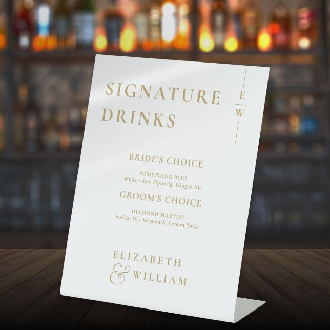 Gold Modern Monogram Signature Drinks Pedestal Sign (Gold Modern Monogram Signature Drinks Pedestal Sign)