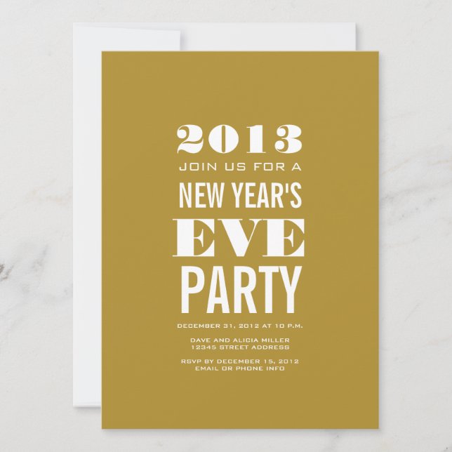 Gold Modern New Year's Eve Party Invitation (Front)