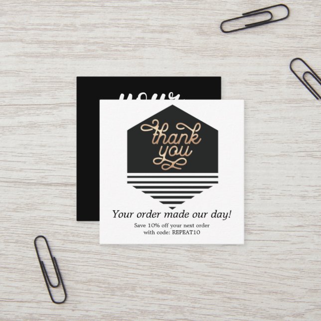 Gold Modern Personalised Order Circle Thank You  S Square Business Card (Front/Back In Situ)