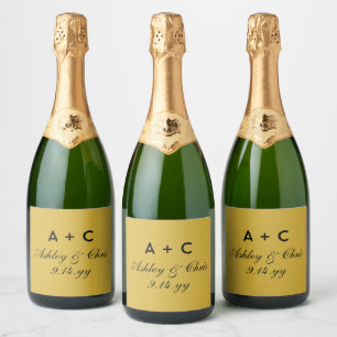 Gold Modern Personalised Wedding Champagne Favour Sparkling Wine Label