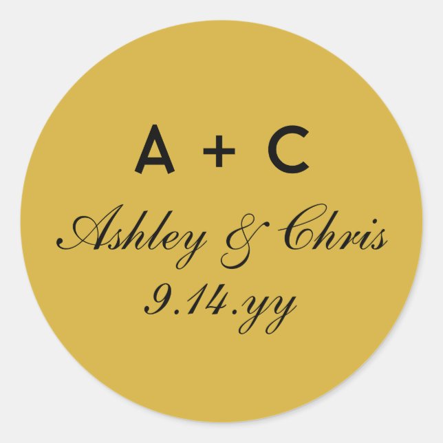 Gold Modern Personalised Wedding Reception Favour Classic Round Sticker (Front)