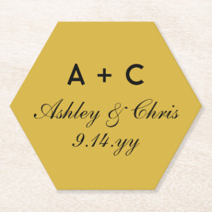 Gold Modern Personalised Wedding Reception Favour Paper Coaster