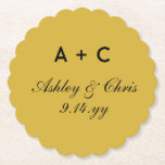Gold Modern Personalised Wedding Reception Favour Paper Coaster<br><div class="desc">Gold Black White Modern Coasters,  Custom Wedding Reception Favour Gift,  Personalised Elegant Vow Renewal Coaster,  winter spring summer autumn party,  engagement pretty paper for drink,  guests personalised newly wed couple,  rehearsal dinner thank you anniversary,  bridal shower bachelorette bach trip,  hen do night welcome present,  chic from them minimalist minimal</div>
