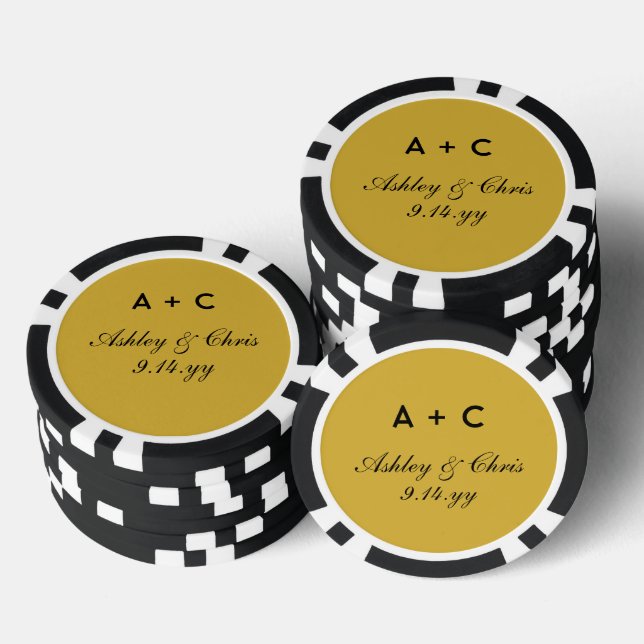 Gold Modern Personalised Wedding Reception Favour Poker Chips (Stack)