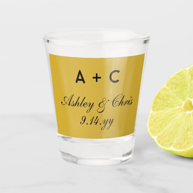 Gold Modern Personalised Wedding Reception Favour Shot Glass (Front)