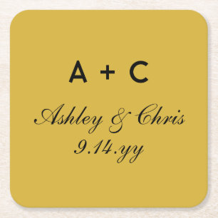 Gold Modern Personalised Wedding Reception Favour Square Paper Coaster
