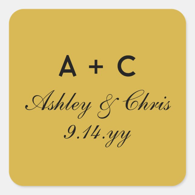 Gold Modern Personalised Wedding Reception Favour Square Sticker (Front)