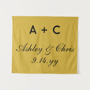 Gold Modern Personalised Wedding Reception Sign Tapestry