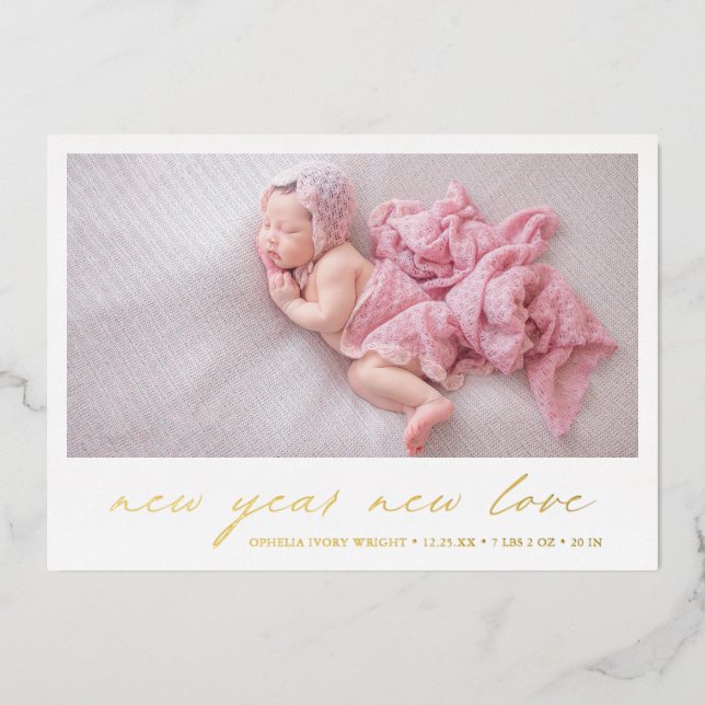 Gold Modern Photo Cute Holiday Birth Announcement (Front)