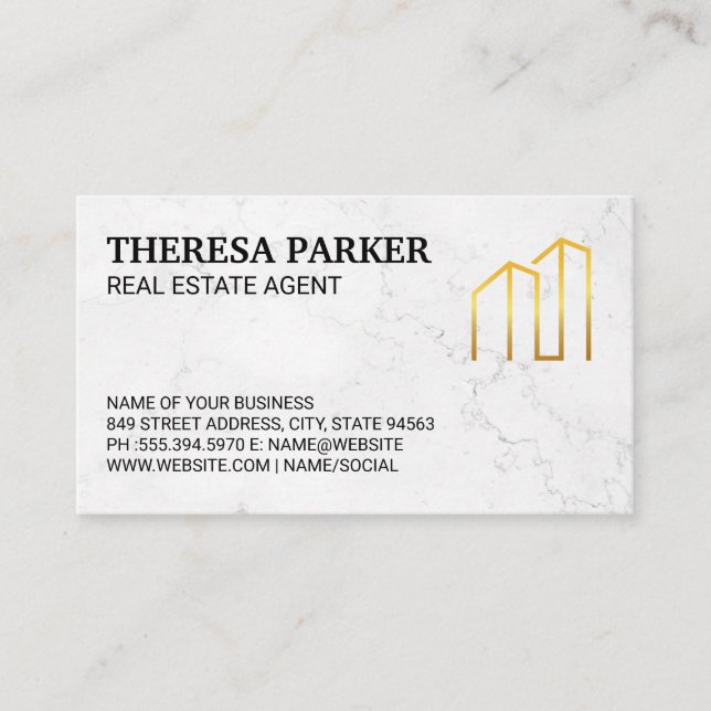 Gold Modern Real Estate Logo Business Card (Front)