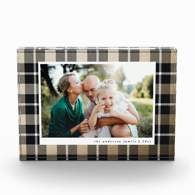 Gold modern rustic tartan check family photo block (Front)