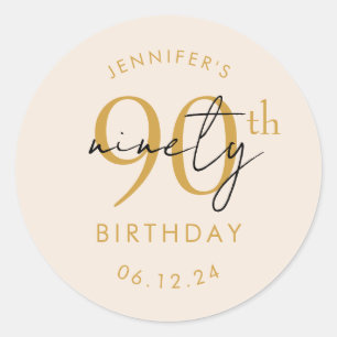 Gold Modern Script 90th Birthday Party Champagne Classic Round Sticker