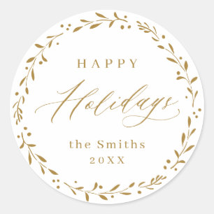 Gold Modern script Happy Holidays Gift Classic Round Sticker