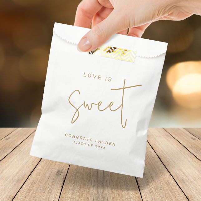 Gold Modern Script Love is Sweet Graduation Favour Bags (Gold Modern Script Love is Sweet Graduation Favor Bag)