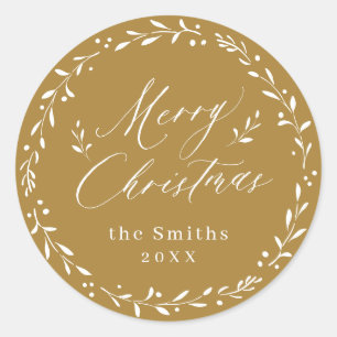 Gold Modern script Merry Christmas Holiday Gift Classic Round Sticker