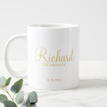 Gold Modern Script Personalised Groomsman Large Coffee Mug<br><div class="desc">Personalised Groomsman Gifts featuring personalised groomsman's name in gold modern script font style with title and wedding date in modern sans serif font style. Also perfect for best man, father of the bride, bridesmaid, maid of honour, mother of the bride and more. Please Note: The foil details are simulated in...</div>