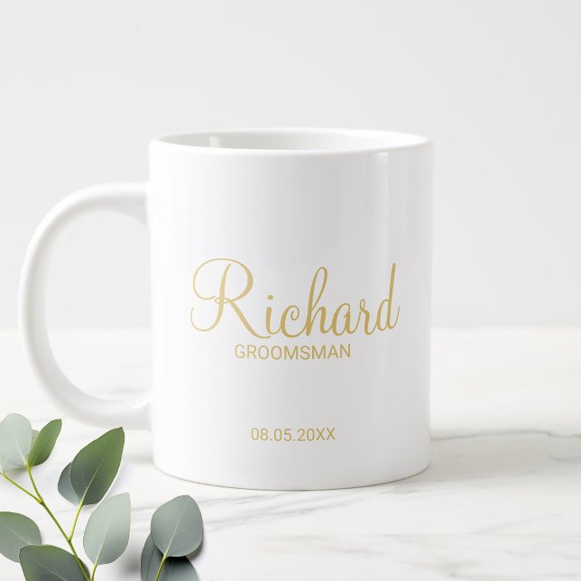 Gold Modern Script Personalised Groomsman Large Coffee Mug (Creator Uploaded)