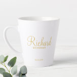 Gold Modern Script Personalised Groomsman Latte Mug<br><div class="desc">Personalised Groomsman Gifts featuring personalised groomsman's name in gold modern script font style with title and wedding date in modern sans serif font style. Also perfect for best man, father of the bride, bridesmaid, maid of honour, mother of the bride and more. Please Note: The foil details are simulated in...</div>