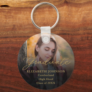 Gold Modern Script Photo Graduate Keychain