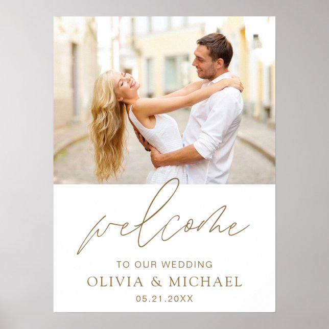 Gold Modern Script Photo Wedding Welcome Elegant F Poster (Front)