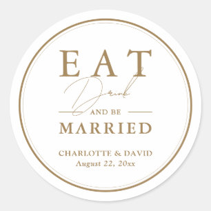 Gold Modern Script Wedding Classic Round Sticker