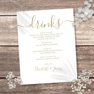 Gold Modern Script Wedding Drinks Menu