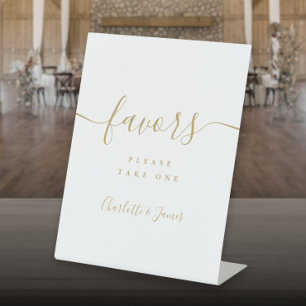 Gold Modern Script Wedding Favors Table Pedestal Sign