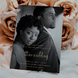 Gold Modern Script with Photo | Wedding Invitation<br><div class="desc">This elegant wedding invitation features modern,  faux gold handwritten script and your favourite personal photo for a simple yet glamourous look. The back of the invitation is a rich black colour.</div>