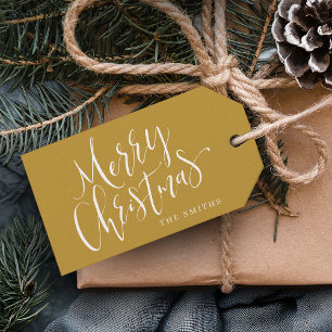 Gold Modern Simple Calligraphy Merry Christmas Gift Tags
