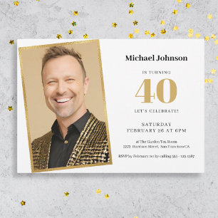 Gold Modern Simple Custom Photo 40th Birthday  Invitation