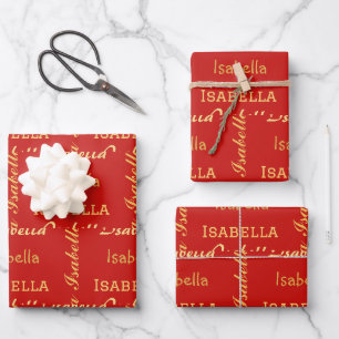 Gold Modern simple unique Calligraphy Happy name Wrapping Paper Sheet