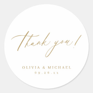 Gold modern thank you script minimalist wedding classic round sticker