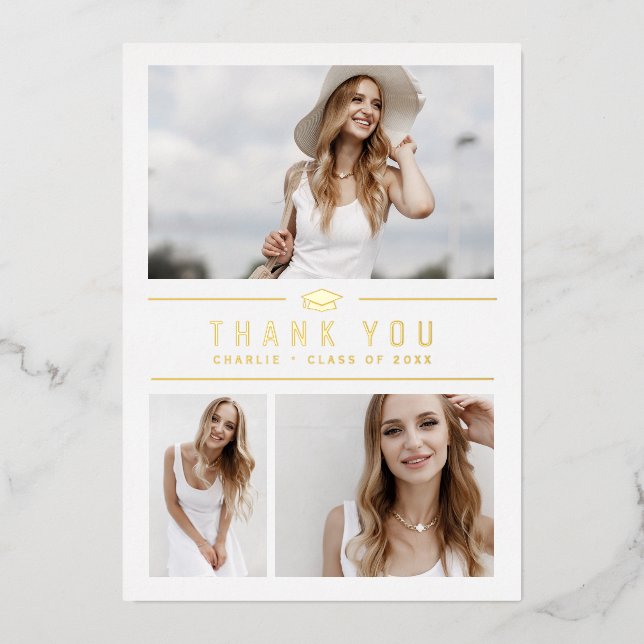 Gold Modern Typography 4 Photo Grad Thank You (Front)