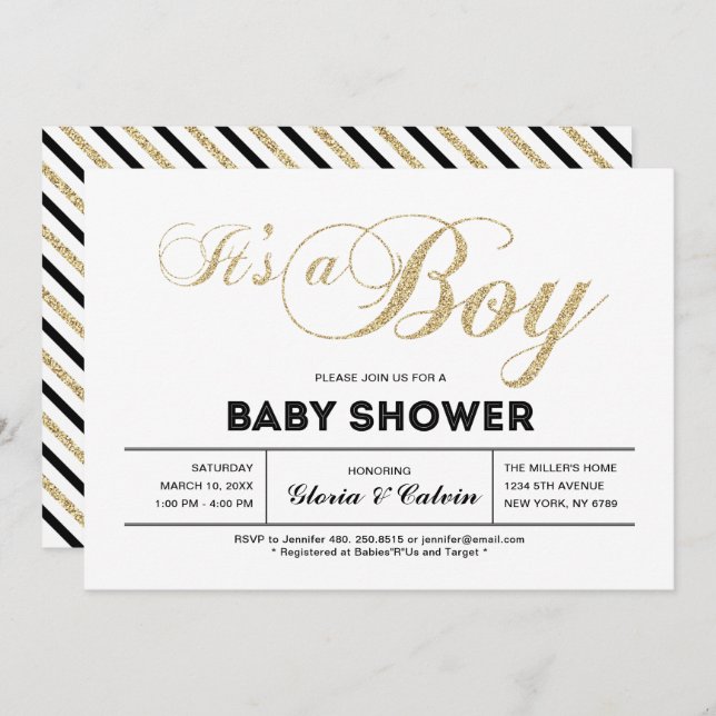 Gold | Modern Typography It's a Boy Baby Shower Invitation (Front/Back)