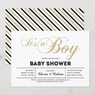 Gold   Modern Typography It's a Boy Baby Shower Invitation