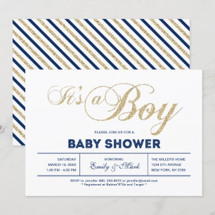 Gold   Modern Typography It's a Boy Baby Shower Invitation