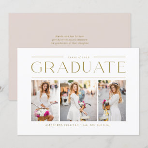 Gold Modern Typography Photo Collage Graduation Invitation