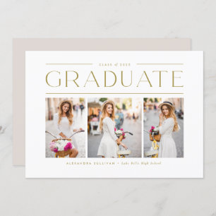 Gold Modern Typography Three Photo Graduation Announcement