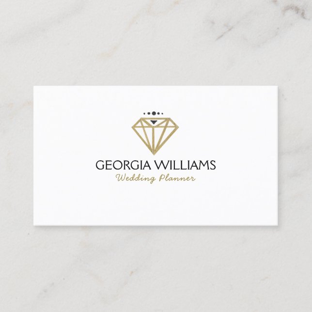 Gold Modern Wedding Diamond Illustration Business Card (Front)
