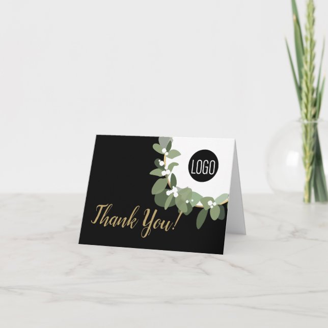 Gold Modern Wreath Your Logo Company Thank You Holiday Card (Front)