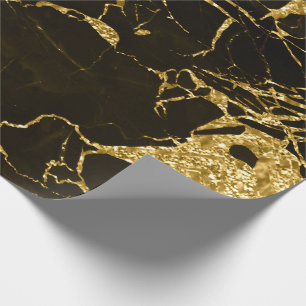 Gold Molten Abstract Metallic Black Marble Wrapping Paper