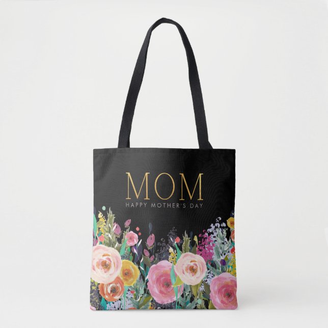 Gold MOM Custom | Vivid Floral | Mother's day | Tote Bag (Front)