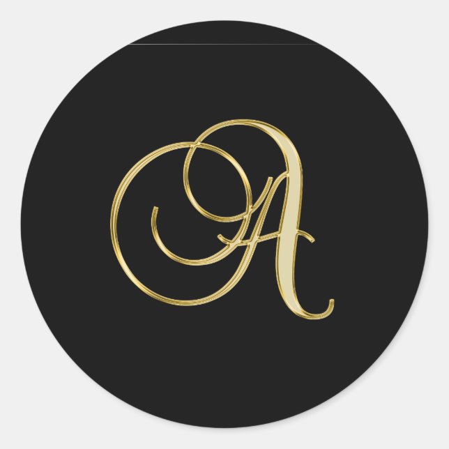 Gold monogram A Black-black, Classic Round Sticker (Front)