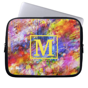 Gold Monogram Abstract Art Design Laptop Sleeve