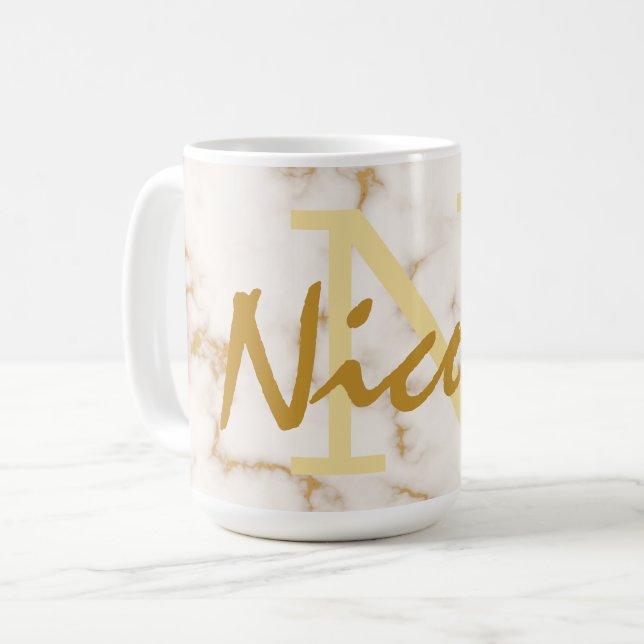 Gold Monogram and Initial Coffee Mug (Front Left)