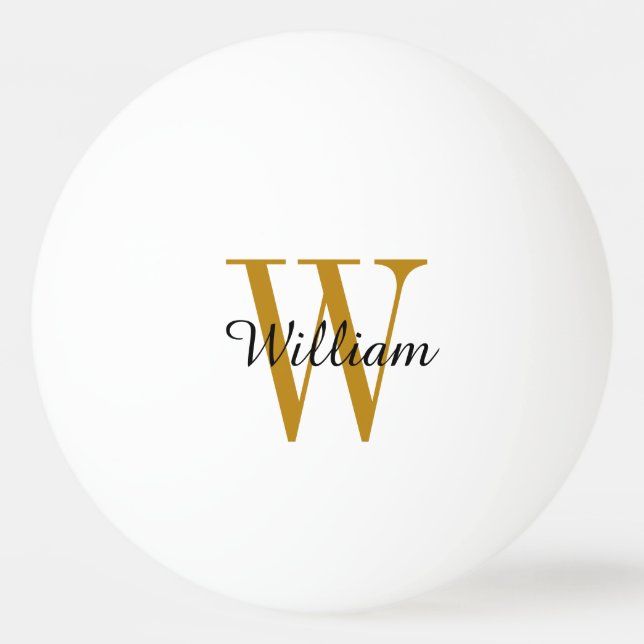 Gold Monogram and Name Personalised  Ping Pong Ball (Front)