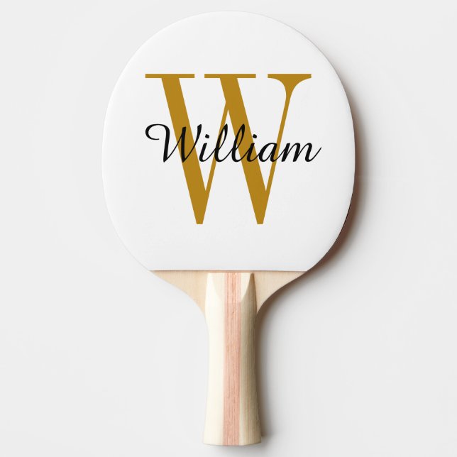 Gold Monogram and Name Personalised  Ping Pong Paddle (Front)