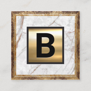 Gold Monogram   Antique Frame   White Marble Square Business Card