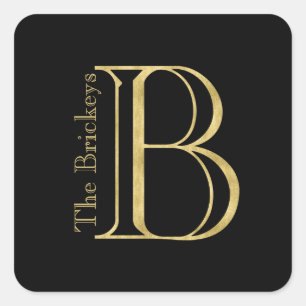 Gold Monogram B and Name on Any Colour Square Sticker
