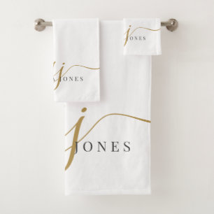 Gold Monogram Bath Towel Set